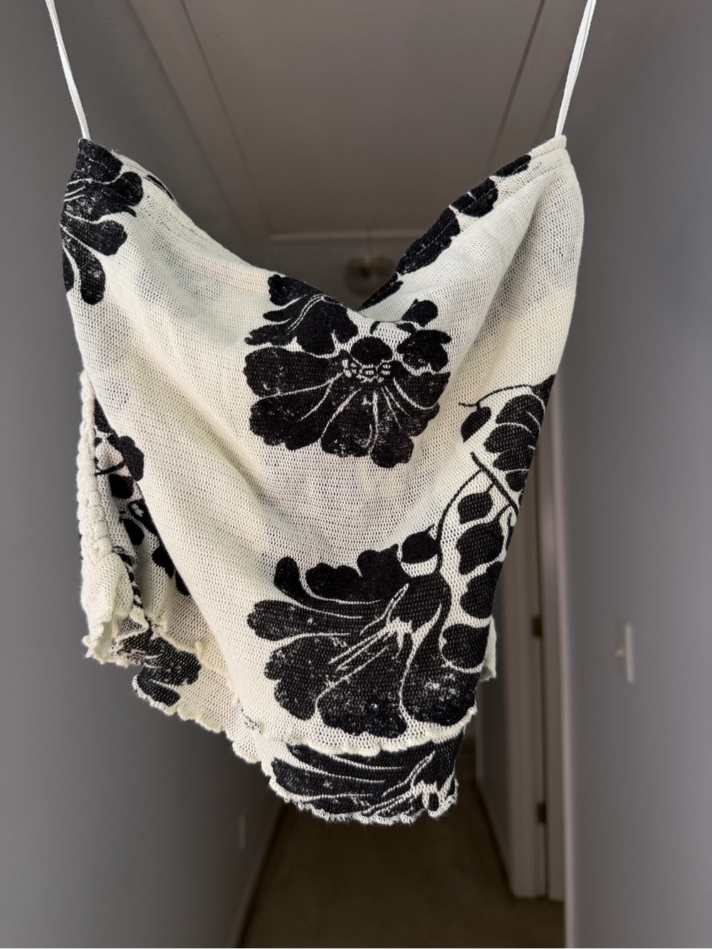 Free People Black Floral Print Cream Cowl Neck Crop Top